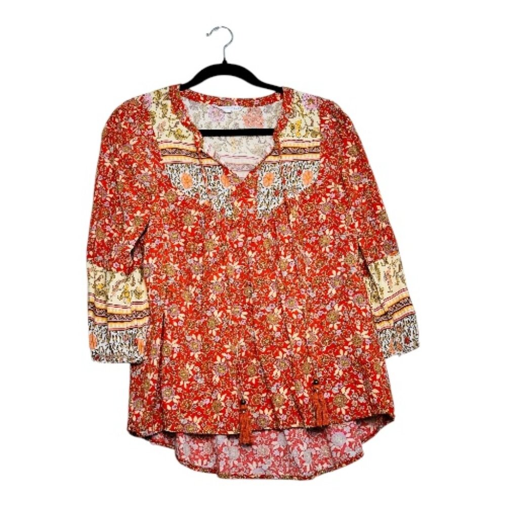 Jane & Delancy Boho Floral Blouse Sz M